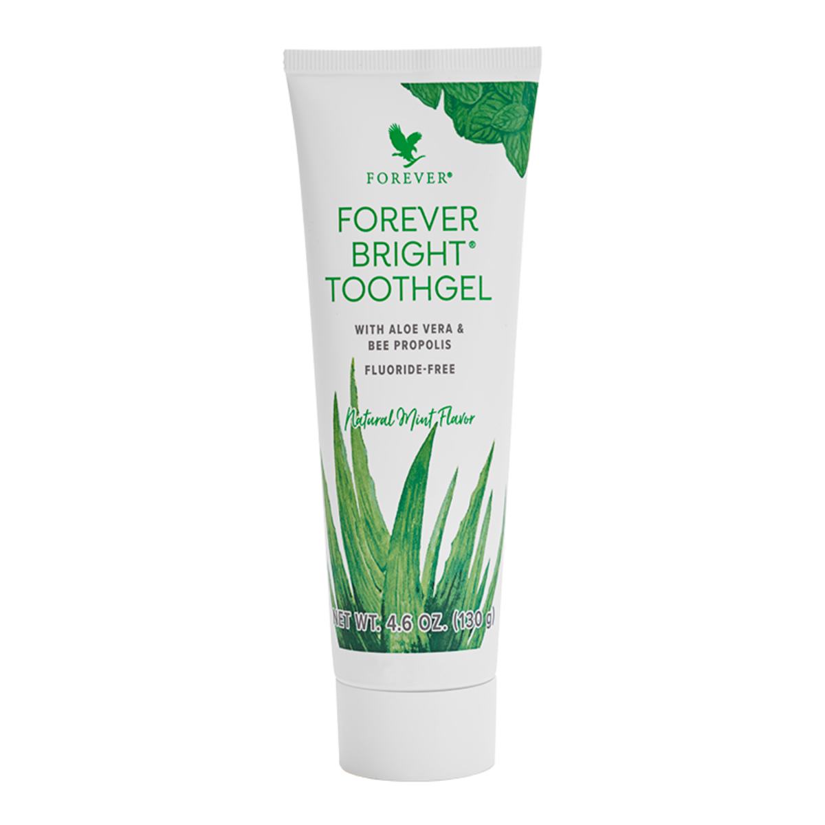 Forever Bright Toothgel gel dental com Aloe vera e própolis, sem flúor, refrescante e seguro para toda a família.