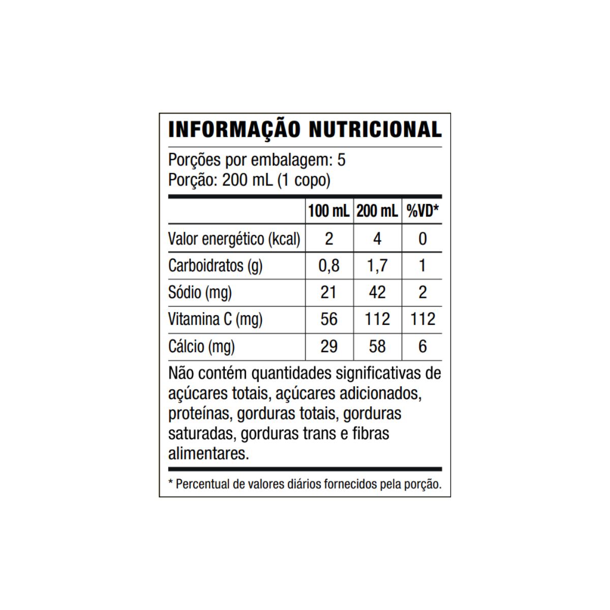Tabela nutricional do Aloe Vera Gel da Forever PET 1L, com destaque para vitamina C e baixo valor calórico.
