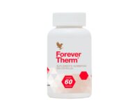 Frasco do Forever Therm Forever Living, suplemento alimentar em cápsulas com guaraná, vitaminas e minerais, contendo 60 cápsulas.